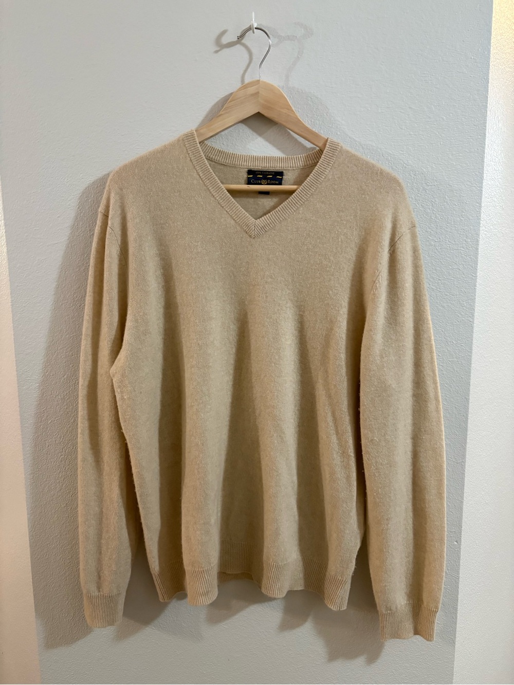 Club Room Oversized beige 100% cashmere v-neck, light repair on back, large